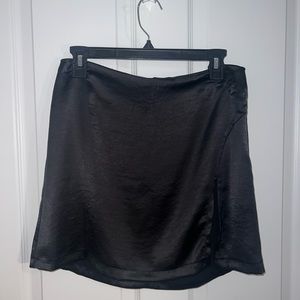 Black Satin Mini Skirt with slit